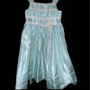 Lue Hermosa Light Blue Satin Dress with Flower Accent – Girls Size 7